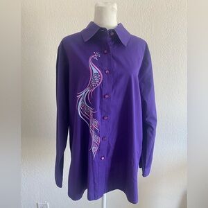 Vintage Bob Mackie Wearable Art Peacock Embroidered Blouse Purple Birdlover L